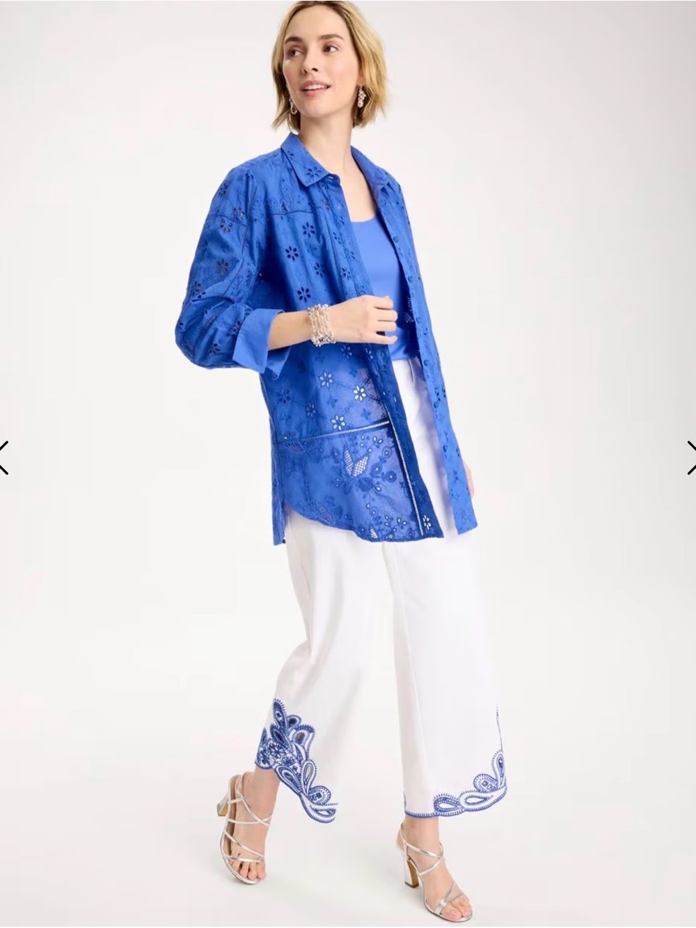 Chicos Embroidered Trapunto-Trim Tunic in Amparo Blue, Size 3 (16-18) NWOT